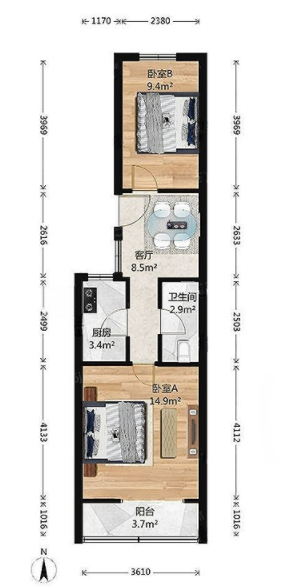 马家堡南街39号院|2室1厅1卫1阳台|57.3平米|南北|3/6层