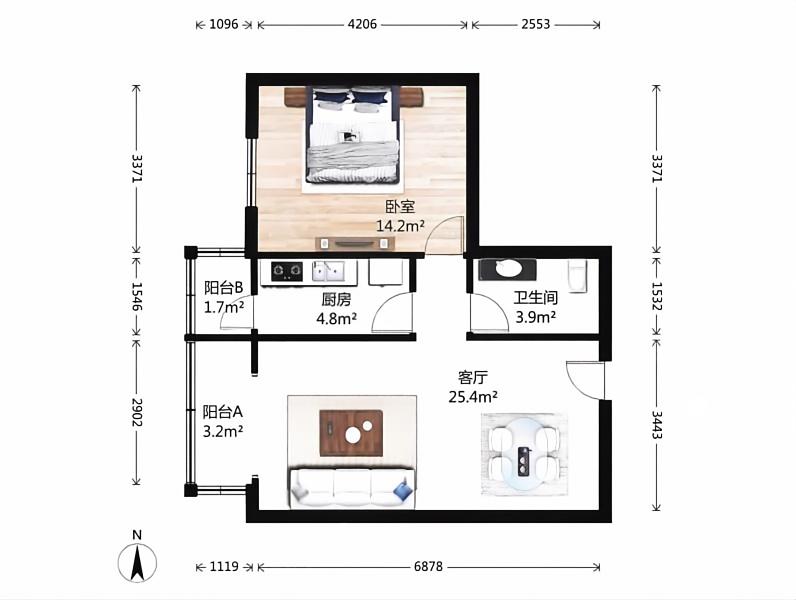 建欣苑六里|1室1厅1卫1阳台|77.06平米|西|15/16层